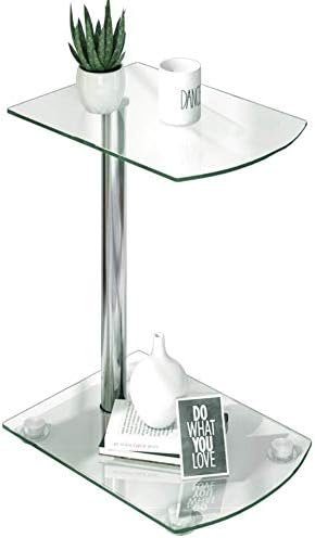 Side Table Glass Small Coffee Table Bedside Table End Table with 2 shelf Sofa Side Table for Livingroom/Bedroom Furniture