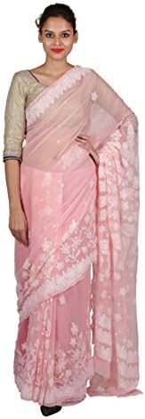 VASU INC Women's Faux Georgette Saree (Pink)