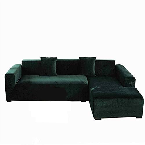 DH-Link Plush Sofa Cover for 3 Cushion Couch, Velvet Couch Cover Stretch Recliner Chair Cover Furniture Sofa Loveseat Cover Protector (Dark Green) (4 seat 205×270cm)