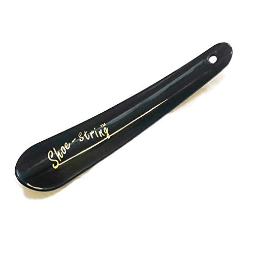SHOE STRING Small Shoe Horn - Plastic Shoehorn 17cm, Lazy Shoe Helper Short Shoe Horns with Hook Suitable for Men, Women, Elderly, and Kids. (Black)