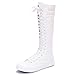 rismart Women's Lace Up Cute Knee High Costume Canvas Boots SN811(White,US8)