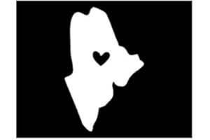Maine with Heart Vinyl Decal | White | Made in USA by Foxtail Decals | for Car Windows, Tablets, Laptops, Water Bottles, etc. | 3.0 x 4.5 inch