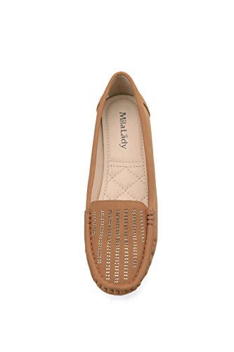 Mlia Lady Womens Casual Slip On Loafer Moccasins Flats Driving & Walking Shoes Zenobia Camel 10