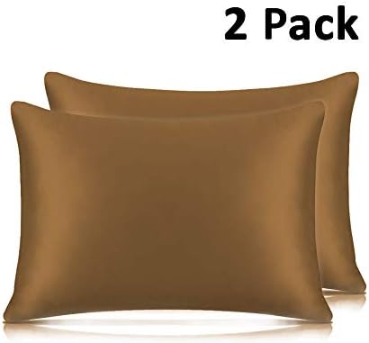 Adubor Satin Pillowcase 2 Pack Silky Pillow Cases for Hair and Skin, Hypoallergenic Anti-Wrinkle, Super Soft and Luxury Pillow Cases Covers with Envelope Closure (Coffee Gold, 20''x30'')