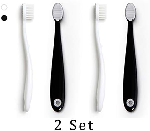 iFam Easy Doing Baby Toothbrush Set (2 Pcs) for 4-8 Years Old -Soft Slim Tip Bristles/Gum Protection Tongue Cleaner/Multi Color/BPA Free/Made in Korea (White&Black, 2 Set)