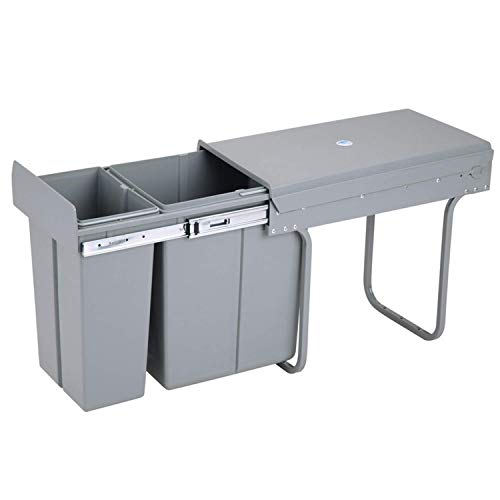 MYOYAY Double Pull Out Under Trash Can with Lid 10L + 20L (8