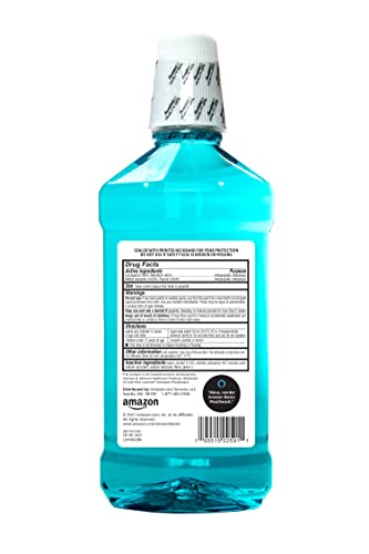 AMAZON BASICS ANTISEPTIC MOUTHWASH, BLUE MINT, FIGHTS BAD BREATH, PLAQUE AND GINGIVITIS, 1 LITER, 33.8 FL OZ, 1-PACK (PREVIOUSLY SOLIMO)