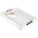 MyGift 20 x 14 inch Vintage White Wood Serving Tray, Farmhouse Rectangular Breakfast Tray, Decorative Ottoman Coffee Table Tray with Modern Black Metal Handles