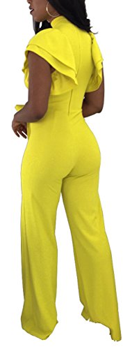 Women's Sexy Ruffles Short Sleeve Solid Hollow Out Loose Wide Legs Party Mini Club Jumpsuits Romper
