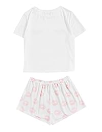 Conjunto de pijama para dama con estampado de cara y pantalones cortos de labio rojo