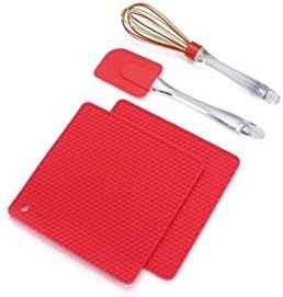 Silicone Pot holder, Trivets mats Set 4-Pieces with 2 Large pot holder(Extra Thick Protection), 1 Spatula, 1 Whisk, Red color