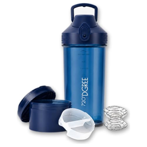 720°DGREE Protein Shaker mit Pulverfach 550ml “uberShaker“ – Auslaufsicher, BPA-Frei, Skala, Spiralmixer für cremige Shakes - Premium Eiweißshaker, Sc