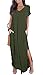 GRECERELLE Womens Casual V Neck Side Split Beach Dresses Long Maxi Dress Army Green XL