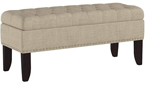 Pulaski Hinged Top Button Tufted Bed Oatmeal Beige, 41.50" L x 15.75" D x 18.50" H Upholstered Storage Bench,