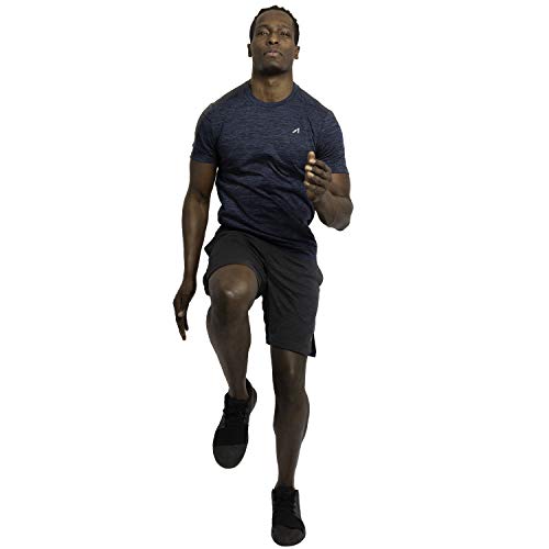 Alive Men's Tee Shirt Active Quick Dry Workout Short Sleeve Shirts Crew Neck (Estate Blue Heather, Large) - Thumbnail 5