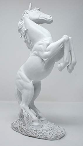 Good Buy Gifts Playful Horse Statue - Resin Standing Fighting Horse Sculpture - Bronze Black White Color- Mustang Stallion Statues - 12.5 Inch Tall (White)