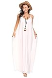 Qearal Womens Loose Strappy V Neck Boho Chiffon Pocket Long Maxi Party Beach Dress