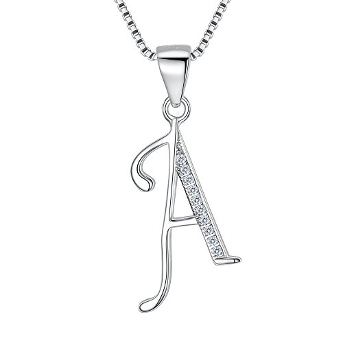 EleQueen 925 Sterling Silver CZ Initial 26 Letters Alphabet Bridal Pendant Necklace Clear