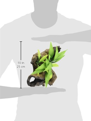 Exotic Environments Mopani Wood with Silk Style Plants Aquarium Ornament, Small