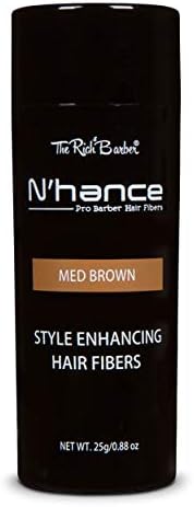 The Rich Barber N’Hance Hair Fibers | Pro Barber Hair Thickening Fibers | Grey Hair Concealer Spray | Three Natural Colors | for Sharper Hairlines, A Thicker Beard & Fuller Hairstyling (Med Brown)