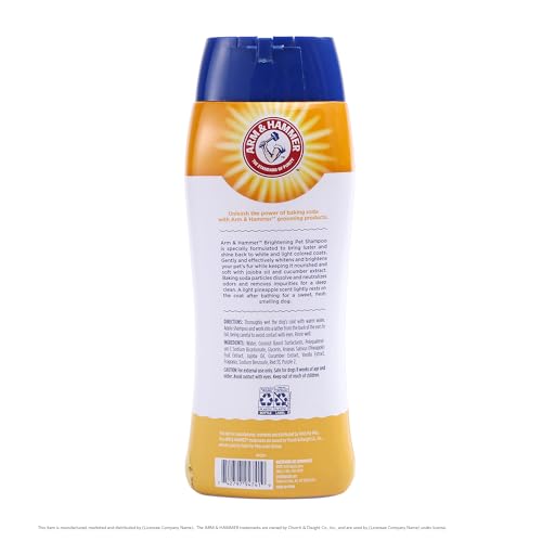 ARM & HAMMER FOR PETS BRIGHTENING DOG SHAMPOO, 20OZ SWEET PINEAPPLE SCENT | PROFESSIONAL QUALITY DOG WHITENING SHAMPOO, FREE OF SODIUM LAURYL SULFATE & PARABENS | ARM & HAMMER DOG SHAMPOOS