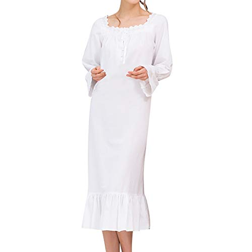 HULKAY Lady Premium Princess Pajamas Home Loungewear Womens Casual Long Sleeve Palace Pajama(White,XL)