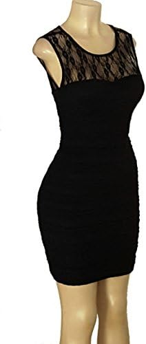 Ripple Detail Scoop Neck Sleeveless Tiered Lace Top Keyhole Bodycon Dress BLACK