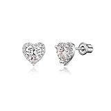 925 Sterling Silver Rhodium Plated Heart Cubic Zirconia Screwback Baby Girls Earrings