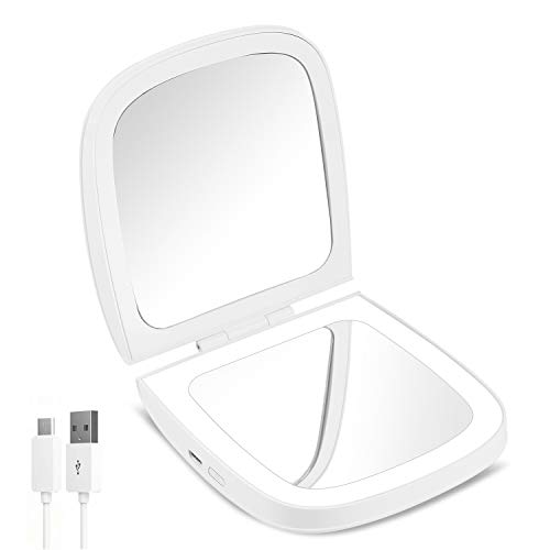 Rechargeable LED Lighted Compact Mirror - 1X/10X MAGNIFYING Travel MakeUp Mirror by CLSEVXY - Adjustable Brightness Control - Perfect for Purses - 4" Wide Illuminated Folding Mirror - Thumbnail 7