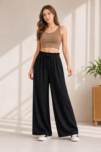 UDILEO B61 Women's Summer Wide Leg Palazzo Trousers High Waist with Elastic Lightweight Soft and Breathable