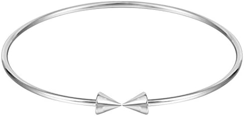Silver Spike Bracelet Double Arrow Cuff Bangle Handmade Contracted Open Adjustable for Women and Girls