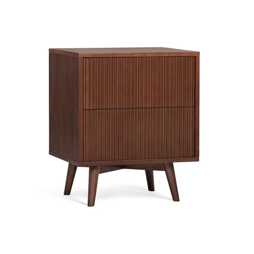 Teamson Home 20″ Wide Bedside Nightstand with 2 Deep Drawers, Natural Fluted Front & Contemporary S…