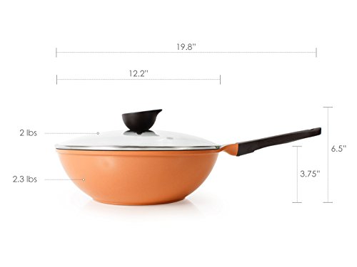 Wok (Chef's Pan) with Glass Lid - 12-inch Ceramic Nonstick in Orange Brown by Neoflam