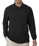 UltraClub® Adult Long-Sleeve Classic Piqué Polo (Black) (Large)