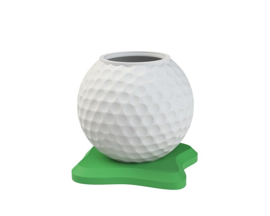 Photo 1 of Golf Ball Pen Holder Desk Organizer, White with Green Base – Golf Gift for Office, Home, Golf Lovers.