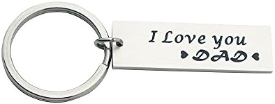 Huiuy Men's Tag Keychain Square Letter Charm Pendant Keychain Keyring Personalized Father's Day Gift for dad stepfather (I Love You Dad)