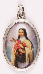 1" ST SAINT THERESA THERESE Silver Coloured Metal Medal Charm Pendant - Enamelled Icon