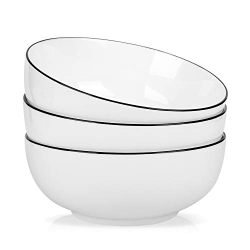 AnBnCn Salad Soup 3Pack40 Oz Big Stackable Round White Fine Porcelain Cereal Pasta BowlSets