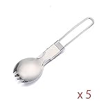 RETON 5 Pcs Outdoor Portable Foldable Stainless Steel Spork Fork Spoon Hiking Tableware Cookout (5 Spork)