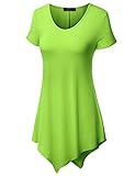 Doublju Women Comfy Short Sleeve Handkerchief Hem Long Tunic with Plus Sizes