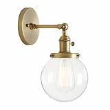 Permo Vintage Industrial Wall Sconce Lighting Fixture with Mini 5.9" Round Clear Glass Globe Hand Blown Shade (Antique)