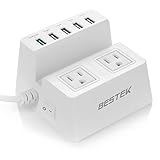 BESTEK Multiple USB Charger Multiple USB Charger with Fast Charging (5V/9V/12V),40W 5-Port Charging Station and 1700J 2 Surge Protected Power Strip (QDC5U2A)