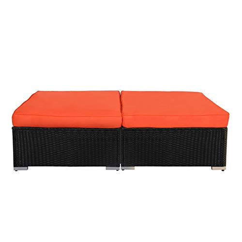 Kinsunny 2 Pieces Patio Furniture Ottoman Outdoor Wicker Footstool with Removable Cushion