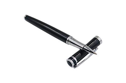 Jofelo Luxury Metal Pen Set Black Silver | Smooth & Elegant Executive Ballpoint Rollerball Writing Pens & Refills | Signature Weight & Balance | Best Fancy Gift for Professional Writers, Men Women