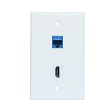 HDMI and Ethernet Wall Plate - 4K HDMI RJ45 Cat6 Ethernet Wall Plate Female to Female for HDTV