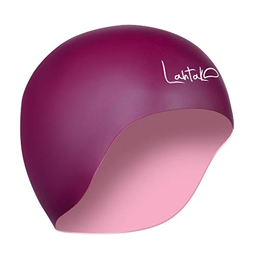 Swim Cap Reversible 3D - Swimming Cap Women Men - Silicone Swim Cap Waterproof- Best for Short and Medium Long Hair - Adult Swim Cap - Youth Swim Cap - Swim Hats (Windsor Wine & Rose Quartz)