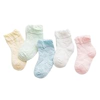 Polytree 5 Pairs Toddler Ankle Socks, Lovely Summers Breathable Cotton Solid Color Socks for Baby Boys Girls