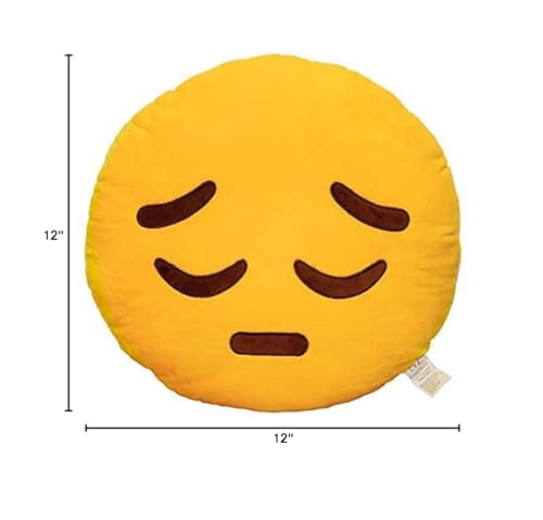 EvZ Emoji Face Emoticon Cushion Stuffed Plush Soft Pillow, Official Certified, 32cm, Pensive Yellow
