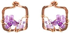 Dawn Gem Earrings - Rose Gold Square Stud Earrings With Ombre Purple Amethyst