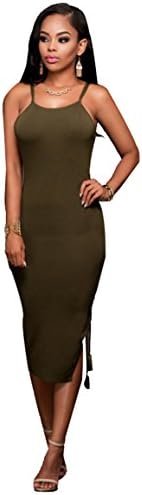 Womens Sexy Spaghetti Strap Backless Split Lace Up Bodycon Clubwear Midi Dress